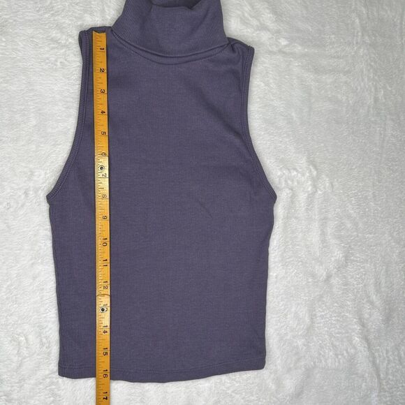 Zara Purple Ribbed Turtleneck Cropped Tank Top - Picture 6 of 7